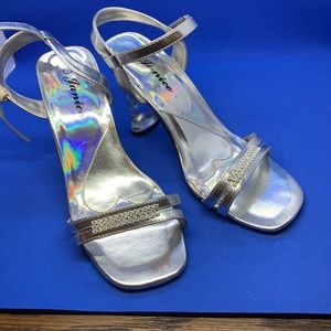 Silver high heel sandals